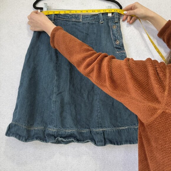 Levi's Red Denim Skirt Womens XS Blue A Line Ruffle Hem Button Knee Length - Picture 2 of 10
